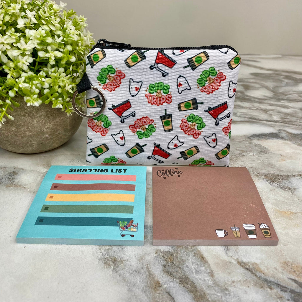 Mini Pouch & Sticky Notes Bundled Set - Sips & Trips