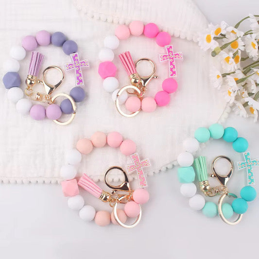 Silicone Bracelet Keychain - Floral Cross - PREORDER 5/6-5/9