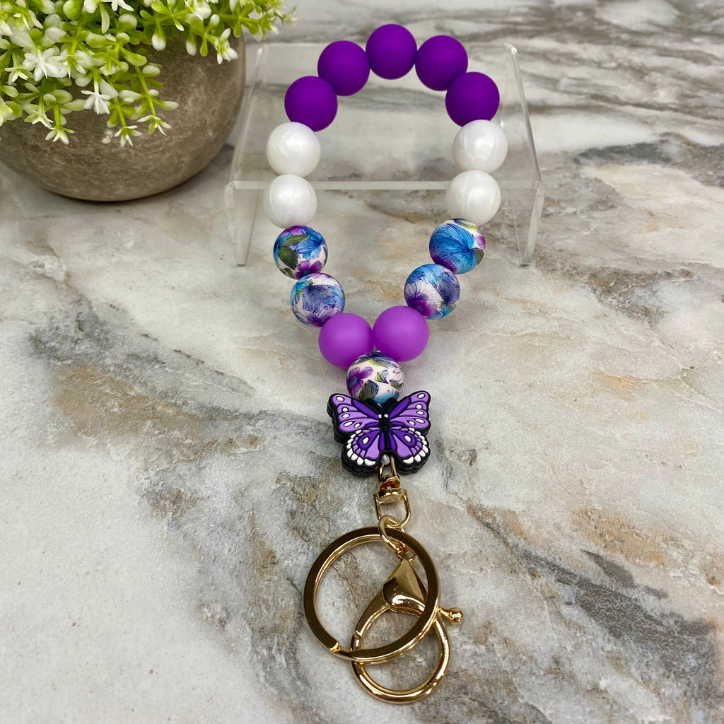 Silicone Bracelet Keychain - Purple Butterfly