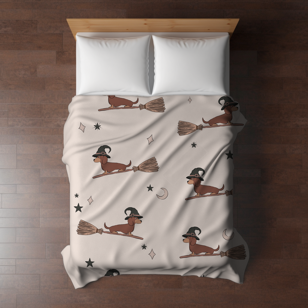 Blanket - Halloween - Dog Dachshund Witch Broom - PREORDER