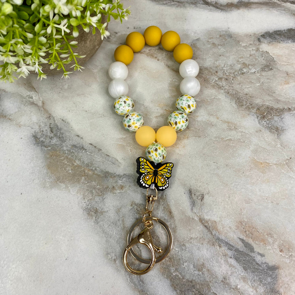 Silicone Bracelet Keychain - Yellow Butterfly