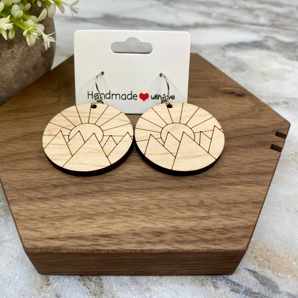Wooden Dangle Earrings - Sunrise Mountains