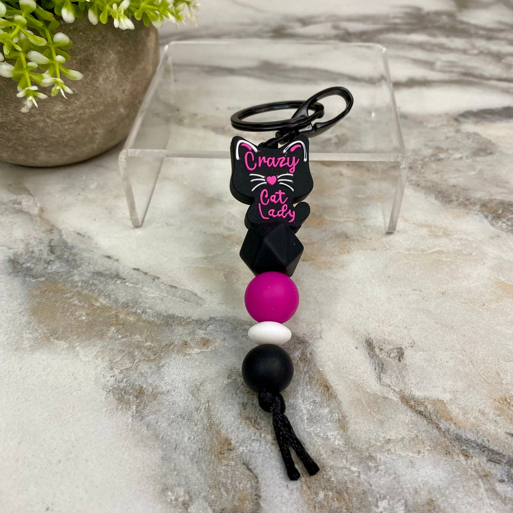 Keychain - Silicone Bead - Crazy Cat Lady