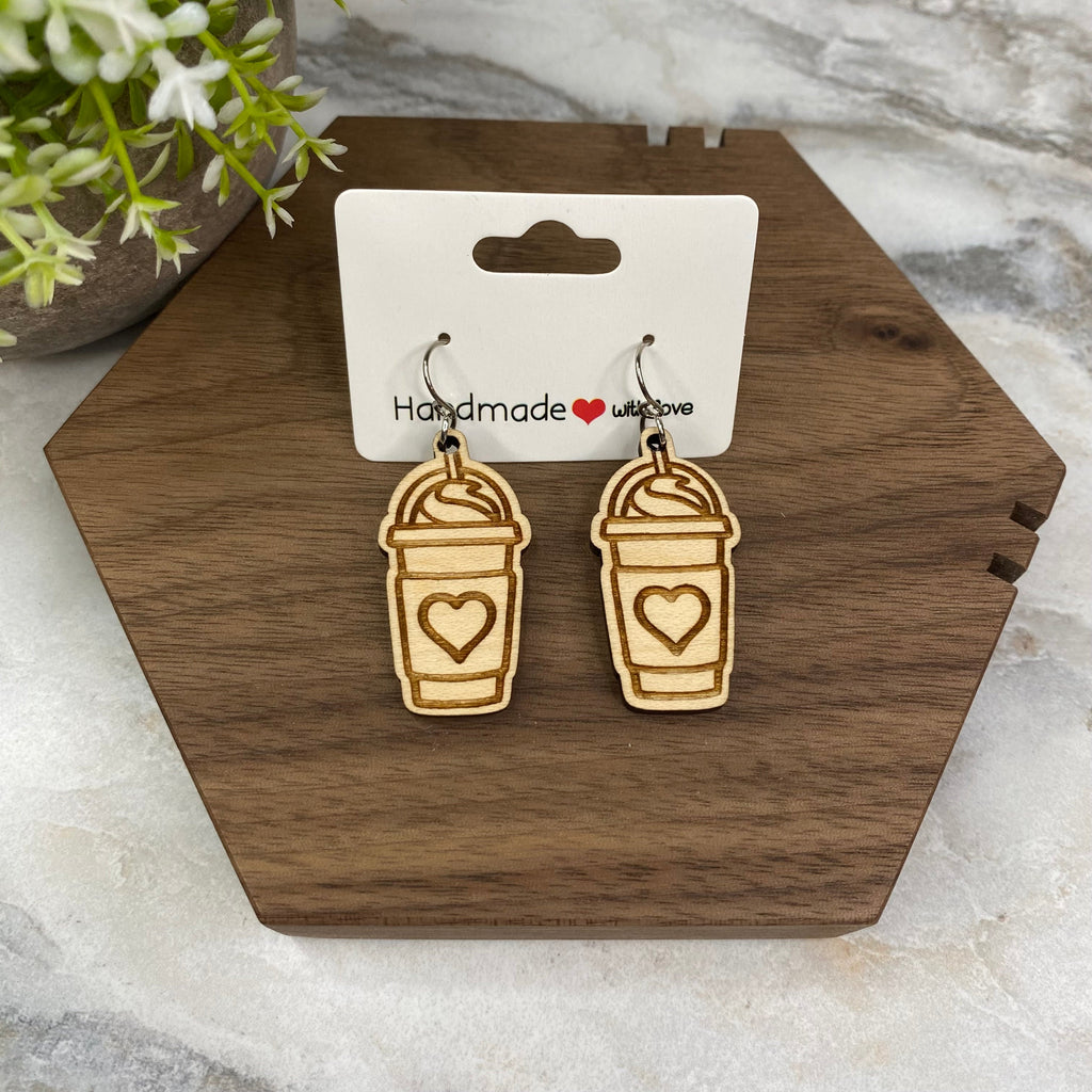 Wooden Dangle Earrings - Heart Frappe
