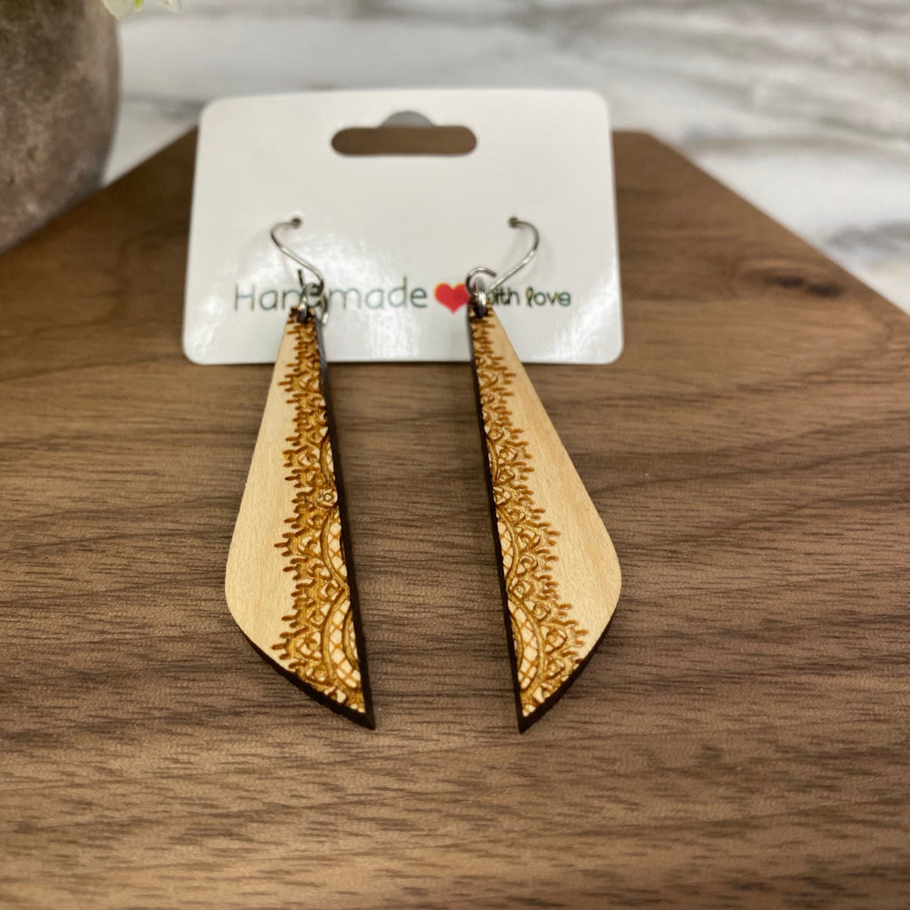 Wooden Dangle Earrings - Half Teardrop Design
