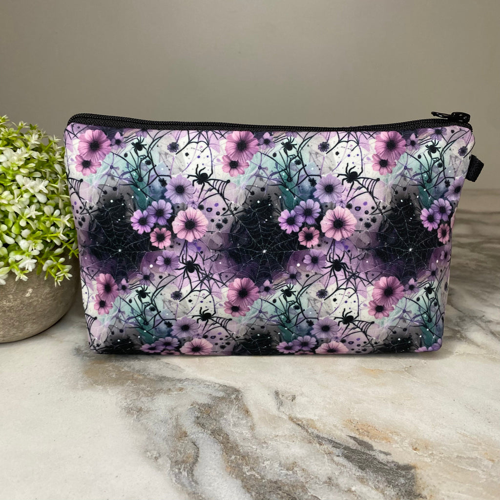 Pouch - Halloween Fall - Spider Web Floral Purple Pink Teal