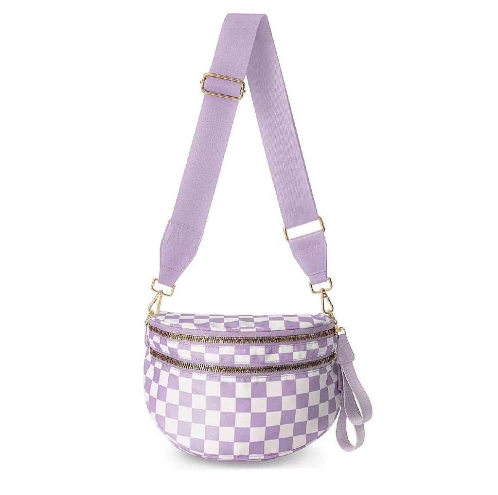 The Roni Nylon Crossbody - Checkered Light Purple