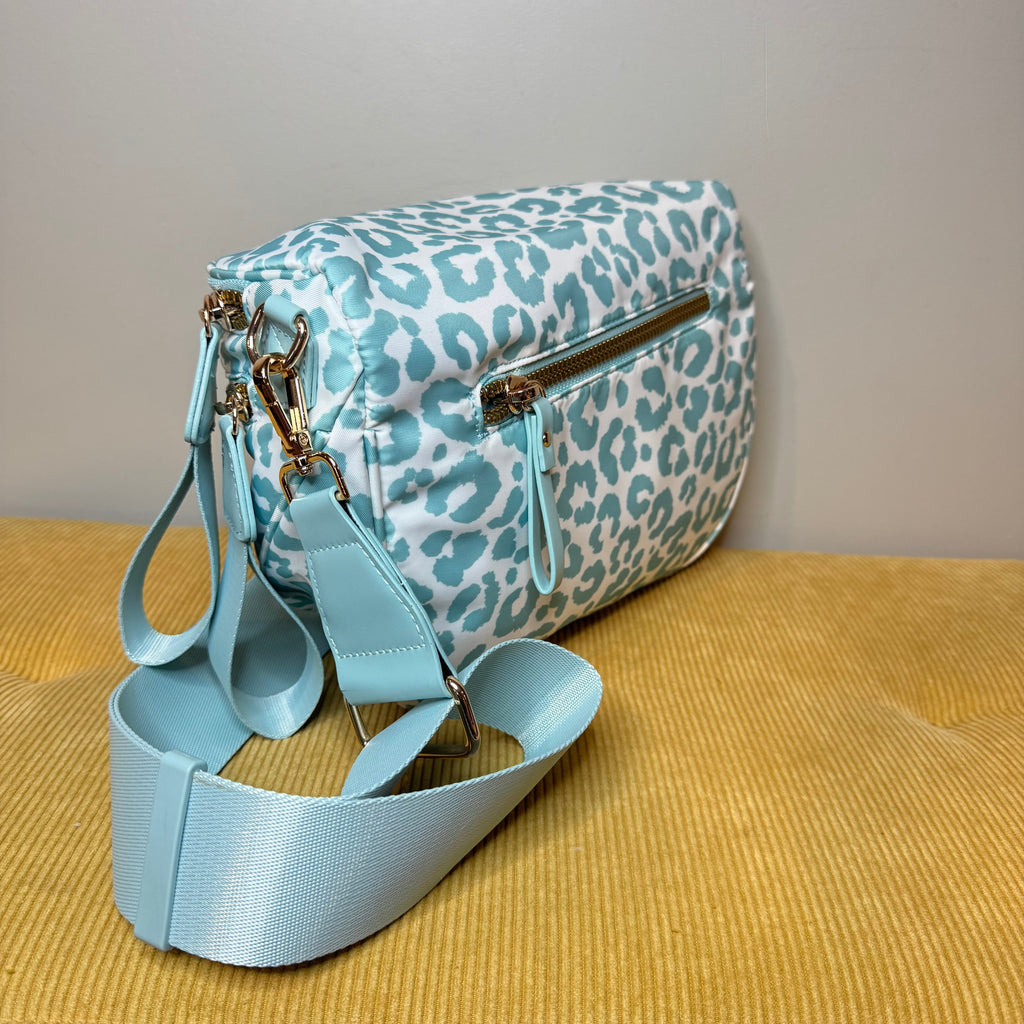 The Roni Nylon Crossbody - Animal Print Aqua