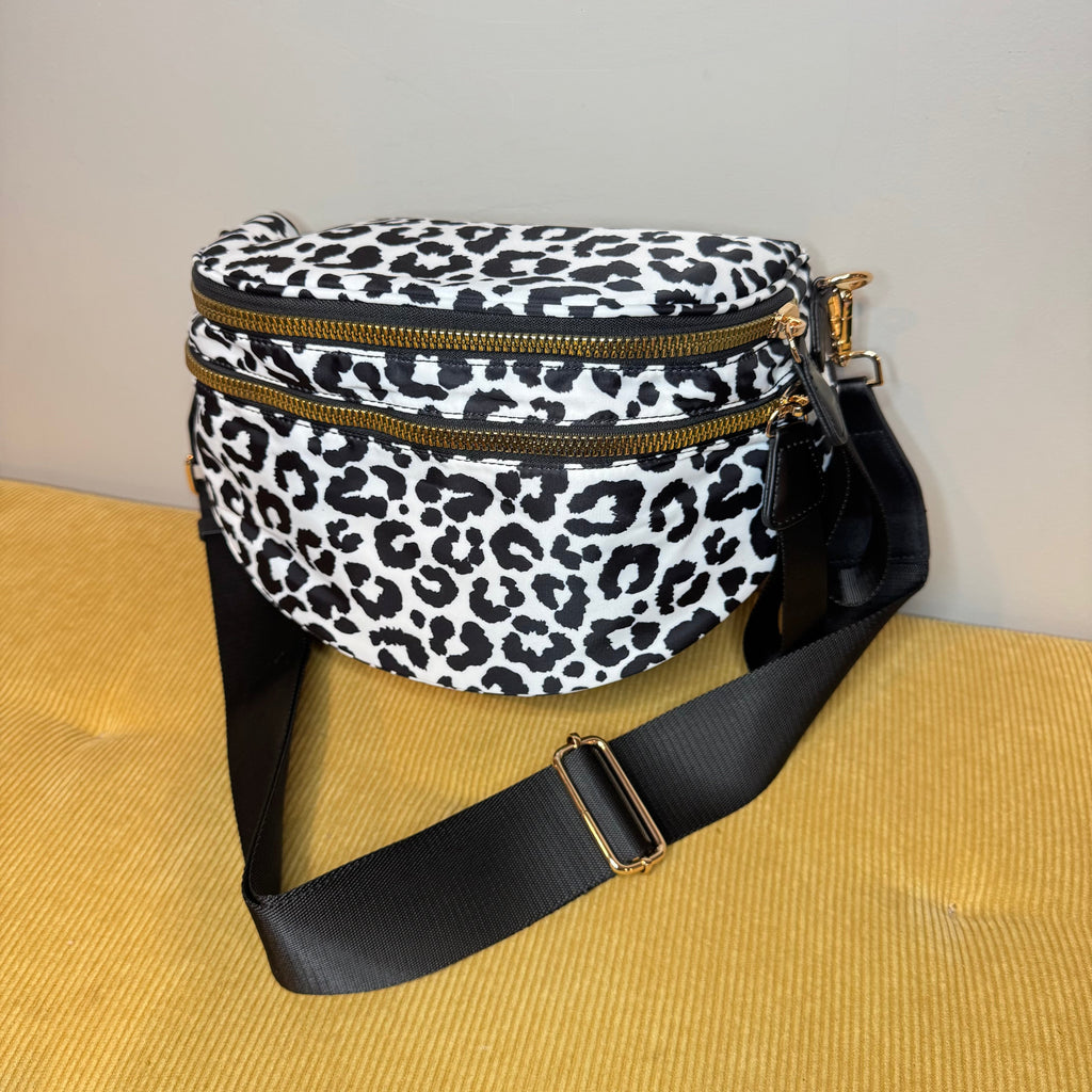 The Roni Nylon Crossbody - Animal Print White with Black