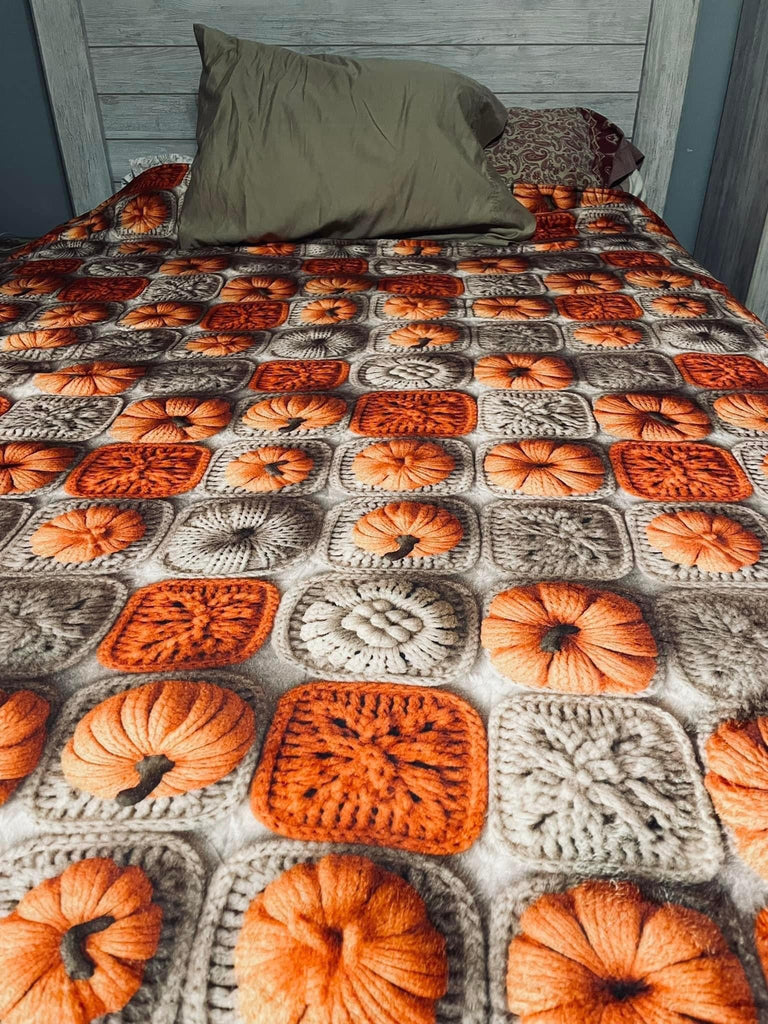 Blanket - Halloween - Knit Pumpkins - PREORDER