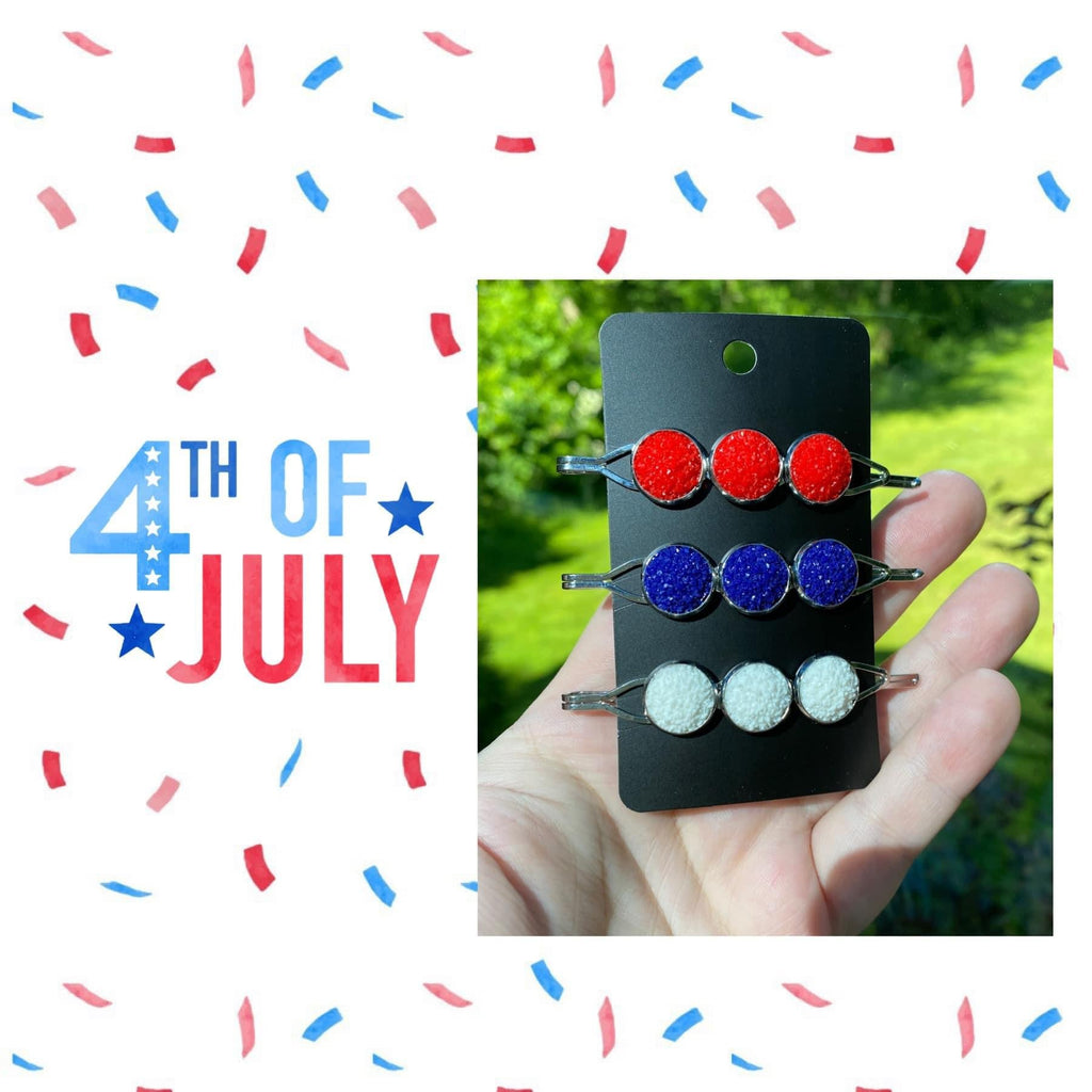 Druzy Hair Pin - Red White & Blue