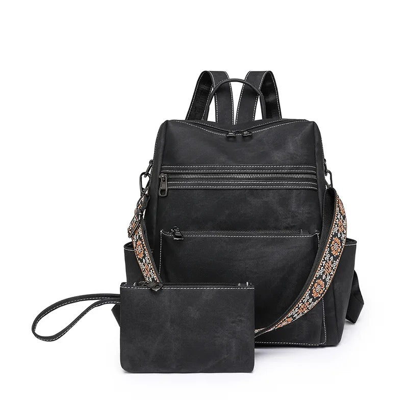 Denim Suede Brooke Backpack + Pouch - PREORDER