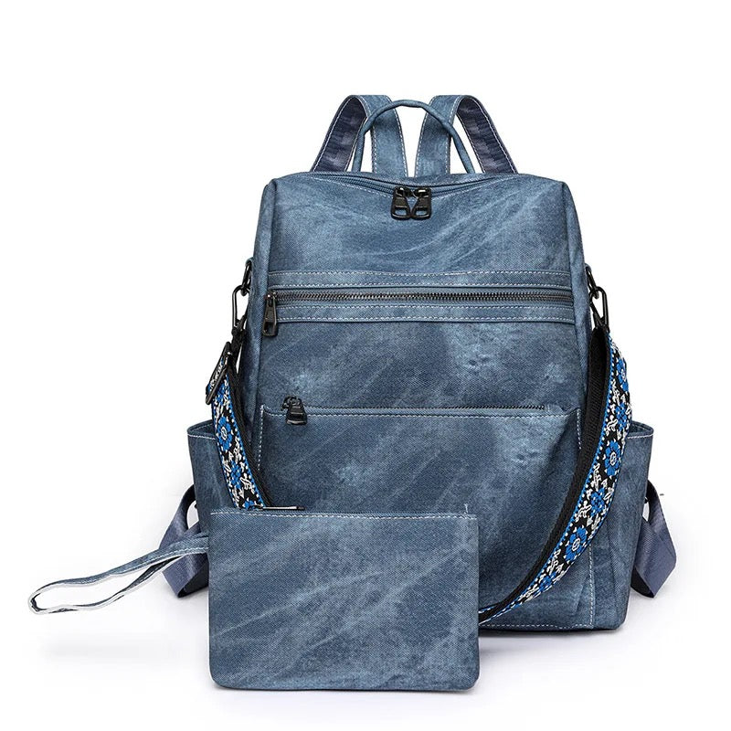 Denim Suede Brooke Backpack + Pouch - PREORDER