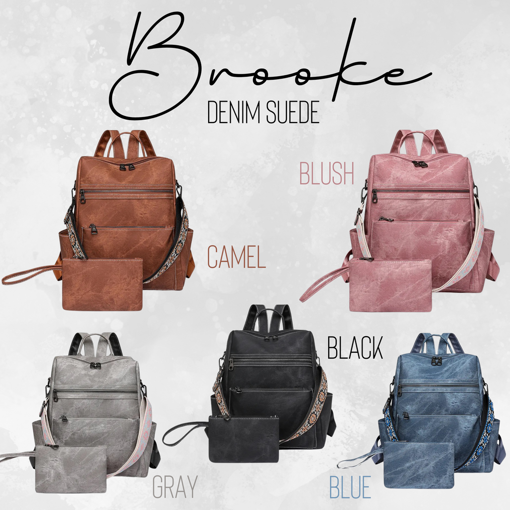 Denim Suede Brooke Backpack + Pouch - PREORDER