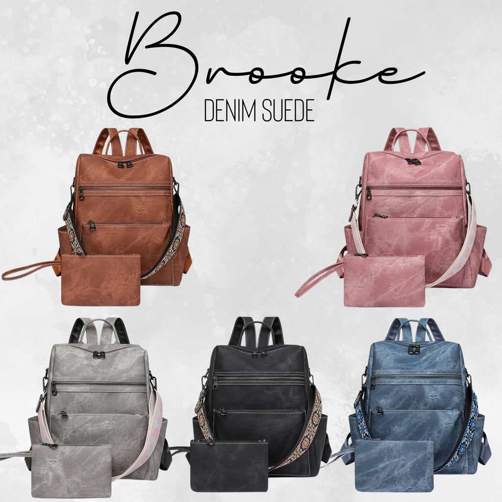 Denim Suede Brooke Backpack + Pouch - PREORDER