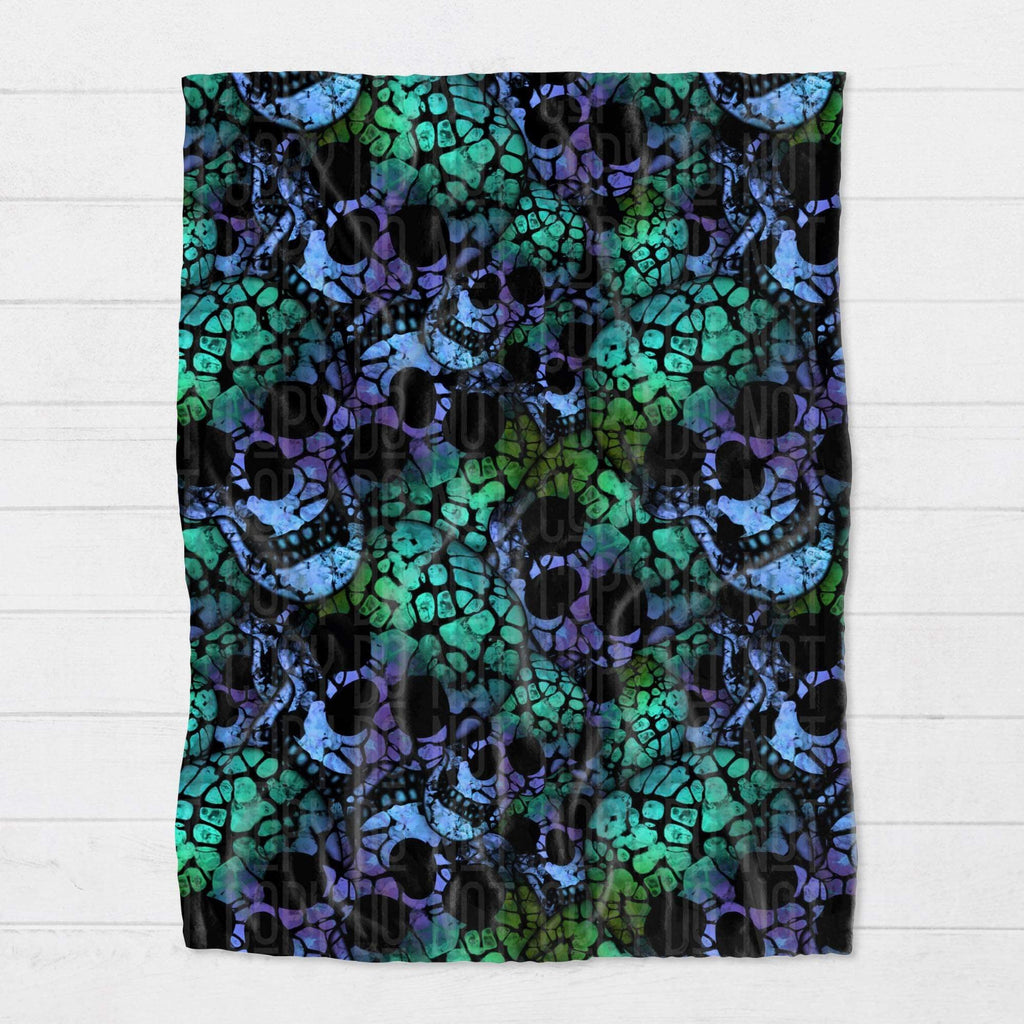 Blanket - Halloween - Blue Green Skulls - PREORDER